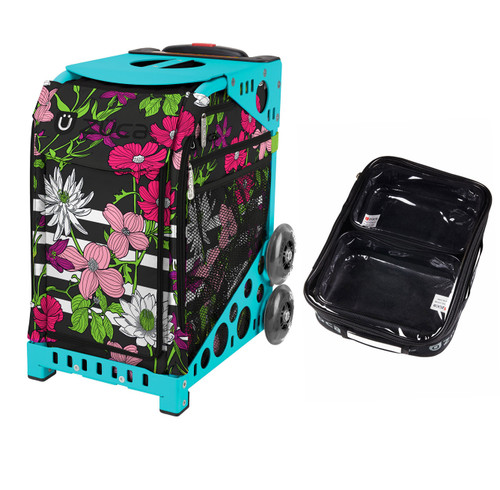 Zuca Sport Bag - Petals & Stripes with Gift  One Large and Two Mini Utility Pouches (Turquoise Frame)
