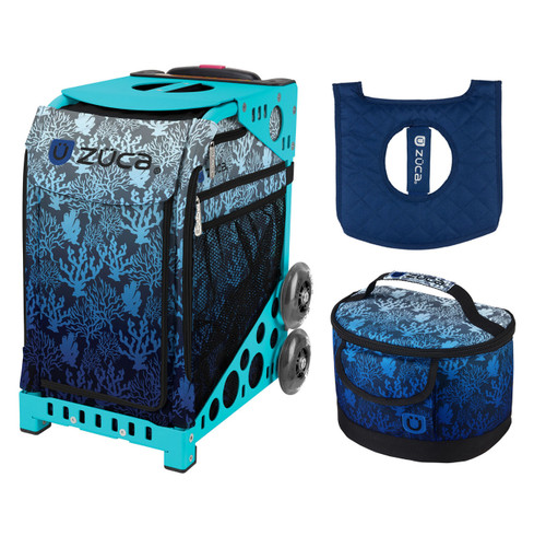 Zuca Sport Bag - Reef with Gift  Seat Cover and  Lunchbox (Turquoise Frame)