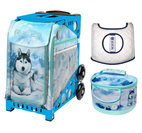 Zuca Sport Bag - Husky with Husky Lunchbox and White Seat Cover (Blue Frame)