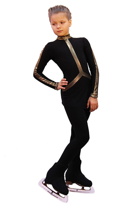 IceDress Figure Skating Outfit - Thermal - Arabesque 2 (Black with Gold Line)