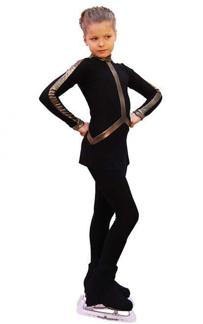 IceDress Figure Skating Outfit - Thermal - Arabesque 2 (Black with Gold Line)