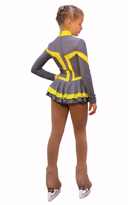 IceDress Figure Skating Outfit - Thermal -Choctaw (Gray with Yellow Line)