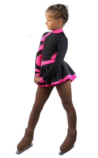 IceDress Figure Skating Dress-Thermal - Cross-Roll (Gray and Pink)