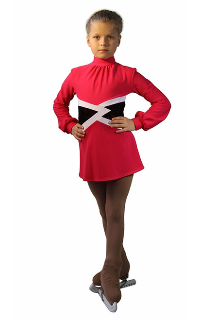 IceDress Figure Skating Dress-Thermal -  Jackson (Raspberry with White belt)