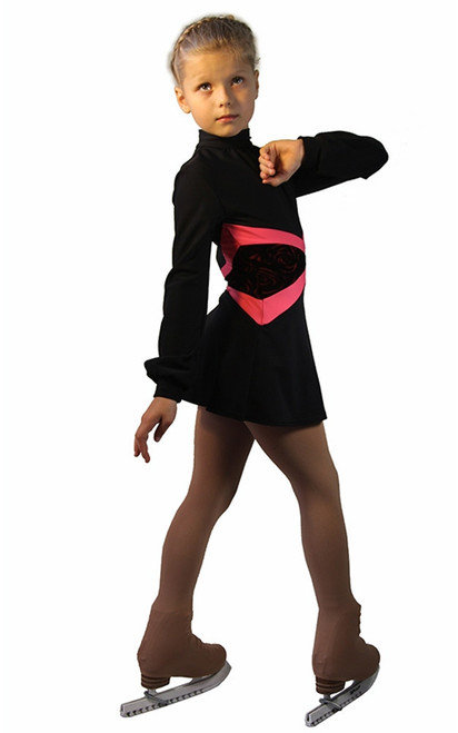 IceDress Figure Skating Dress-Thermal -  Jackson (Black with Raspberry belt)