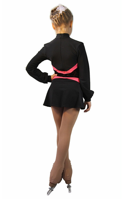 IceDress Figure Skating Dress-Thermal -  Jackson (Black with Raspberry belt)