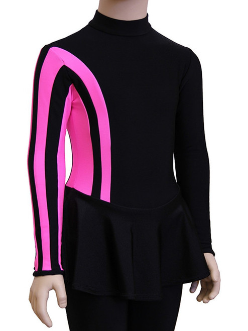 IceDress Figure Skating Dress-Thermal -  Stripe (Black with Pink Stripes)
