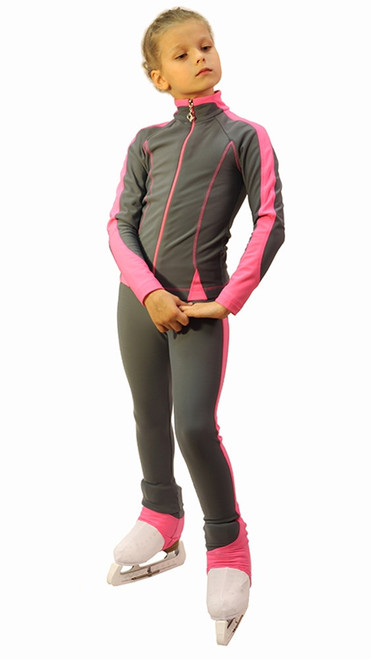 IceDress Figure Skating Outfit - Thermal -Bracket (Grey with Pink Line)