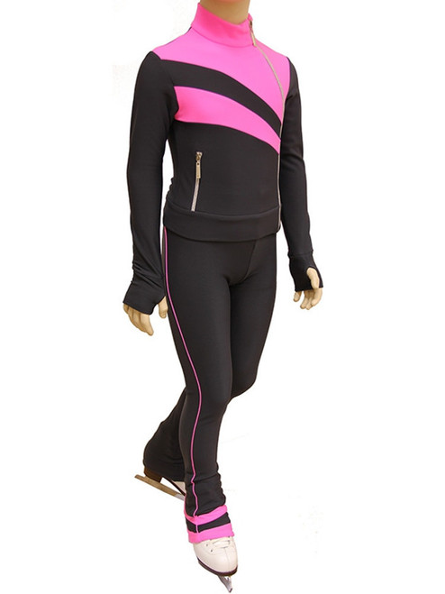 IceDress Figure Skating Outfit - Thermal - Rays (Dark Grey and Pink)