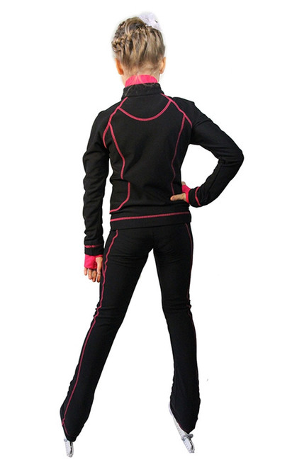 IceDress Figure Skating Jacket -Todes(Black with Raspberry Line)