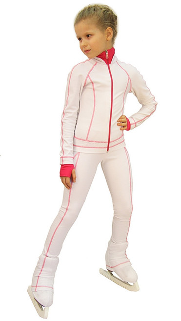 IceDress Figure Skating Jacket -Todes(White with Raspberry Line)