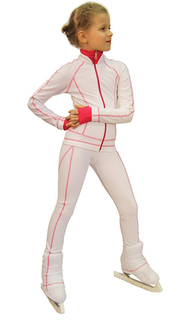 IceDress Figure Skating Jacket -Todes(White with Raspberry Line)