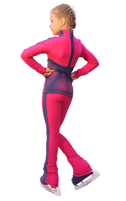 IceDress Figure Skating Outfit - Thermal - Jump (Raspberry with Gray-Blue stripes)