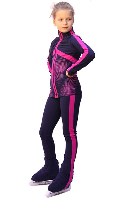 IceDress Figure Skating Outfit - Thermal - Jump (Gray-Blue with Fuchsia stripes)