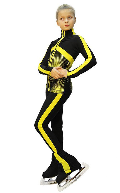 IceDress Figure Skating Outfit - Thermal - Jump (Black with Yellow stripes)