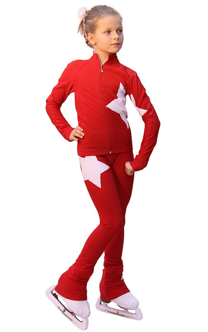 IceDress Figure Skating Outfit - Thermal - Star (with Pants) (Red with White)