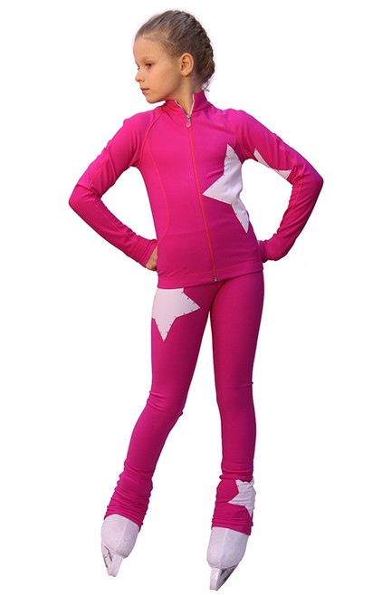 IceDress Figure Skating Outfit - Thermal - Star (Fushsia with White)