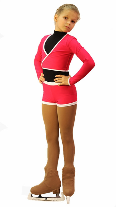 IceDress -Figure Skating Shorts with a Narrow  Waistband (Raspberry and White)