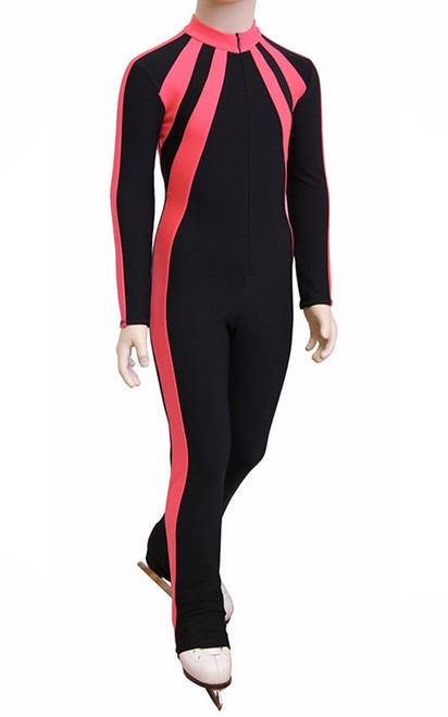 IceDress - Figure Skating Training Overalls - Sweetheart (Black and Coral)