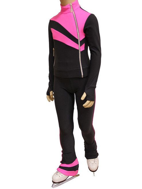 IceDress Figure Skating Pants - Rays (Dark Grey and Pink)