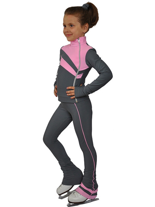 IceDress Figure Skating Pants - Rays (Light Grey and Pink)