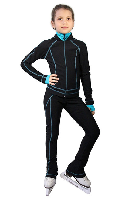 IceDress Figure Skating Pants -Todes(Black with Turquoise Line)
