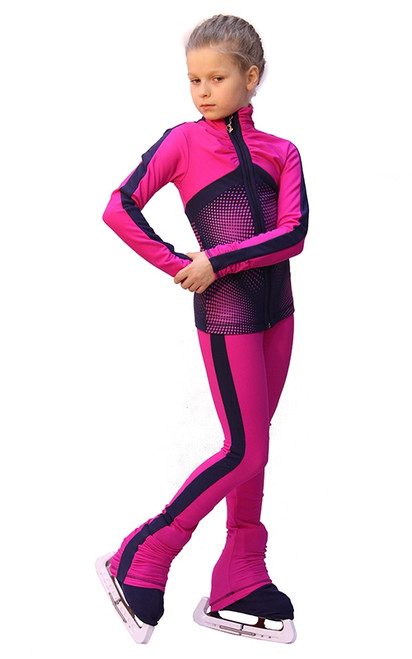 IceDress Figure Skating jacket - Jump (Fuchsia with Gray-Blue stripes)
