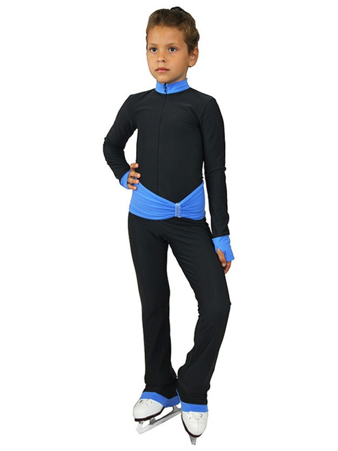 IceDress - Figure Skating Training Overalls - Oriental (Cray with Gray with Blue belt)