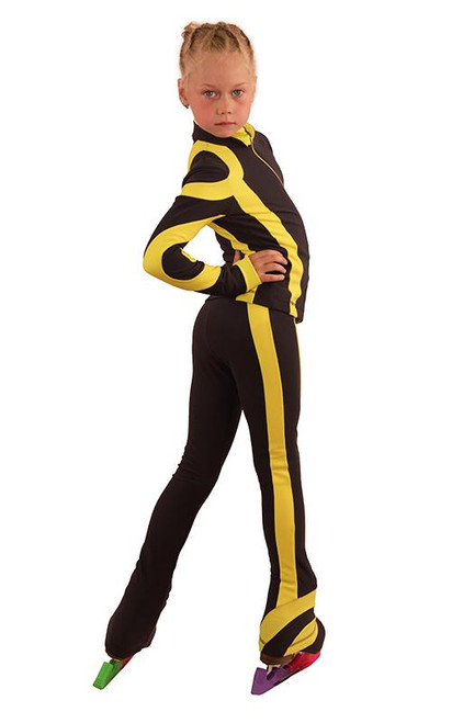 IceDress Figure Skating Outfit - Thermal - Cross-Roll (Dark Gray with Yellow)