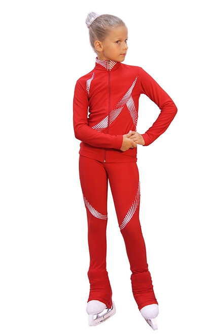 IceDress Figure Skating Outfit - Thermal - Cascade (Red with White thermo-applications)