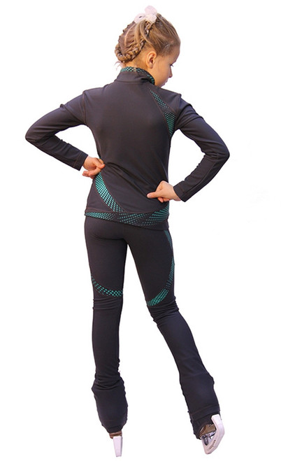 IceDress Figure Skating Outfit - Thermal - Cascade (Dark gray with Mint thermo-applications)