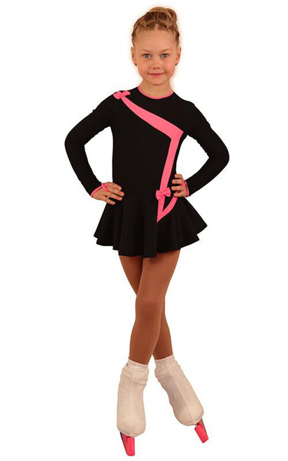 IceDress Figure Skating Dress - Thermal - Bows 2 (Black with Bright Coral)