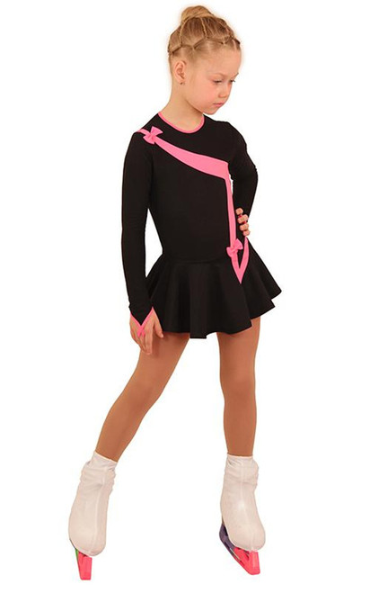 IceDress Figure Skating Dress - Thermal - Bows 2 (Black with Bright Coral)
