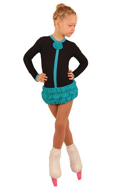 IceDress Figure Skating Dress - Thermal - Buff (Black with Turquoise)