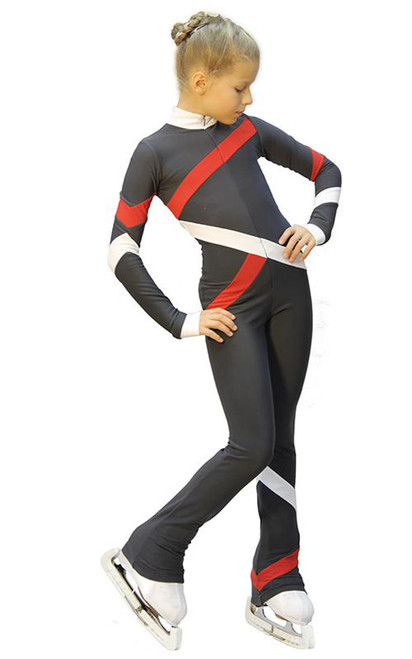 IceDress - Figure Skating Training Overalls  - Quad (Dark grey, Red and White)
