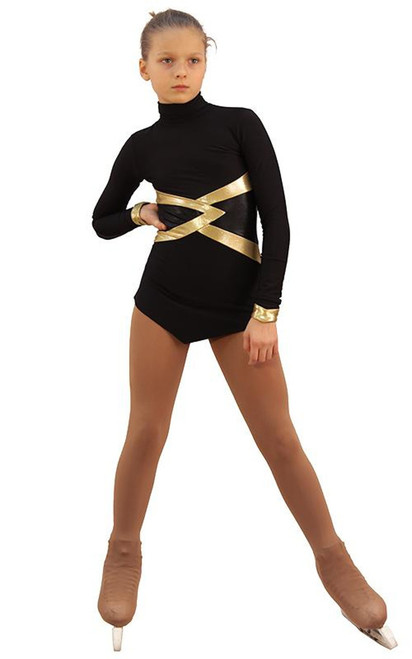 IceDress Figure Skating Dress - Thermal - Jackson 2 (Black with Gold and Black Lycra) 2nd view