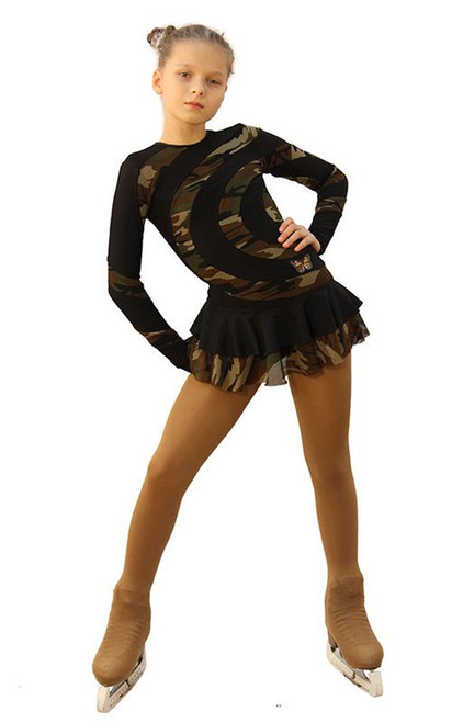 IceDress Figure Skating Dress - Thermal - Serpentine (Black and Military Dark) 2nd view