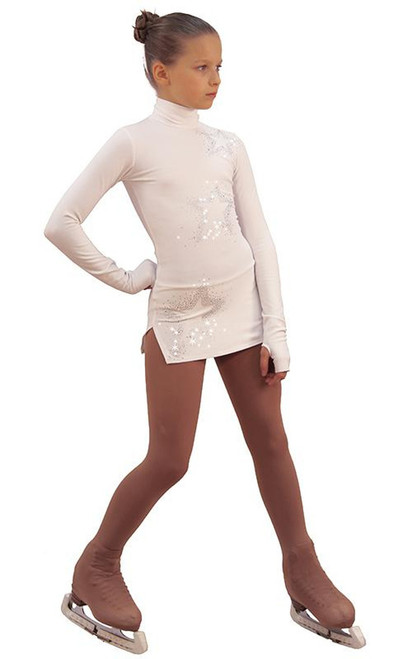 IceDress Figure Skating Dress - Thermal - Super Star (White with Rhinestones) 2nd view