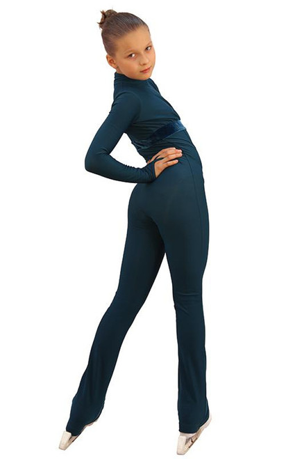 IceDress Figure Skating Overalls - Thermal - Style (Dark Blue with Velvet Trim) 3rd view