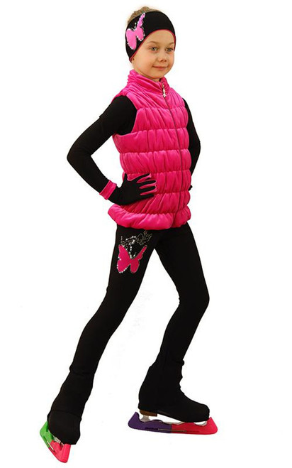 IceDress Figure Skating Outfit - Thermal - Velvet Butterfly with Vest (Hot Pink)