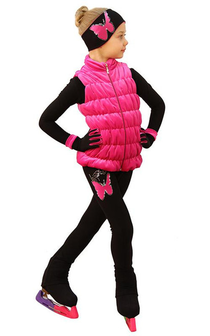 IceDress Figure Skating Outfit - Thermal - Velvet Butterfly with Vest (Hot Pink) 2nd view