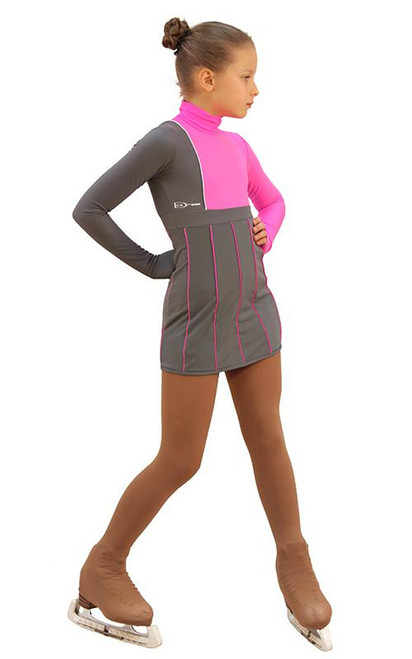 IceDress Figure Skating Dress - Thermal - IceFashion (Light Grey and Hot Pink) 3rd view