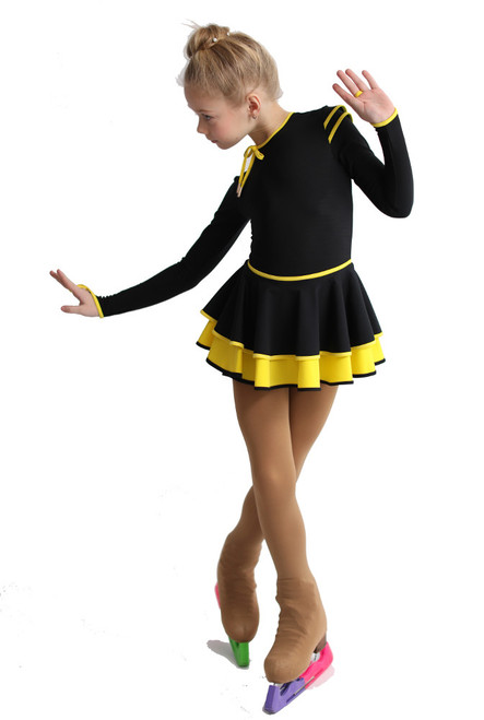 IceDress Figure Skating Dress - Thermal - Duet (Black with Yellow)