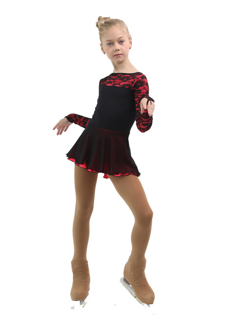 IceDress Figure Skating Dress - Thermal - Harmony (Black with Hot Coral)