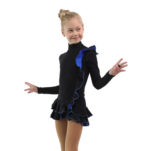IceDress Figure Skating Dress - Thermal - Flamenco (Black with Cornflower)