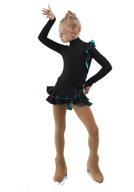 IceDress Figure Skating Dress - Thermal - Flamenco (Black with Turquoise)
