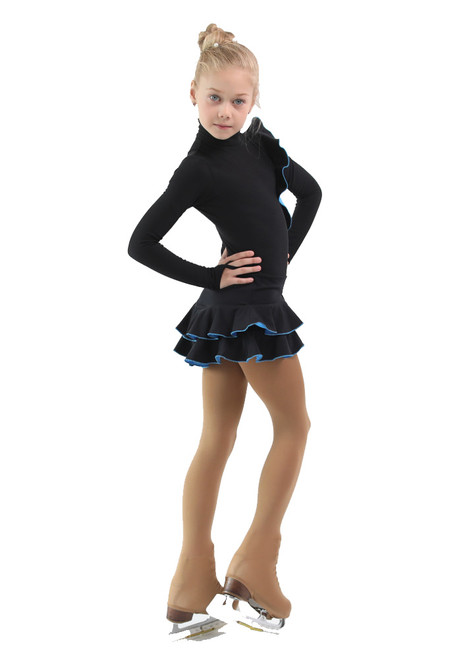 IceDress Figure Skating Dress - Thermal - Flamenco (Black with Blue)