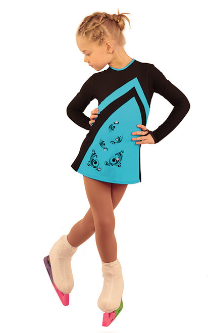 IceDress Figure Skating Dress - Thermal - Velvet (Black with Turquoise, Swirls)