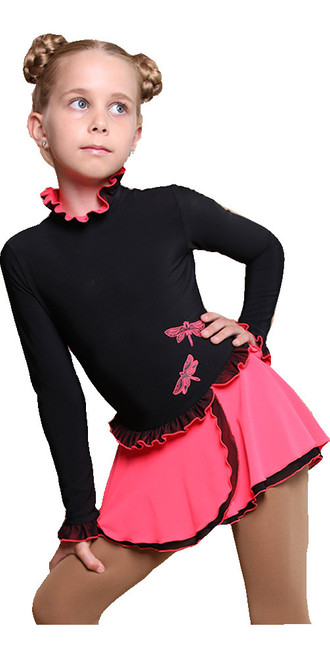 IceDress Figure Skating Dress - Thermal - Dragonfly (Black with Coral)