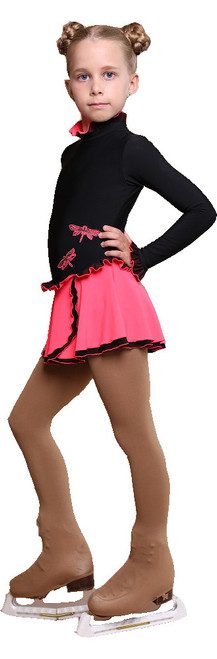 IceDress Figure Skating Dress - Thermal - Dragonfly (Black with Coral)
